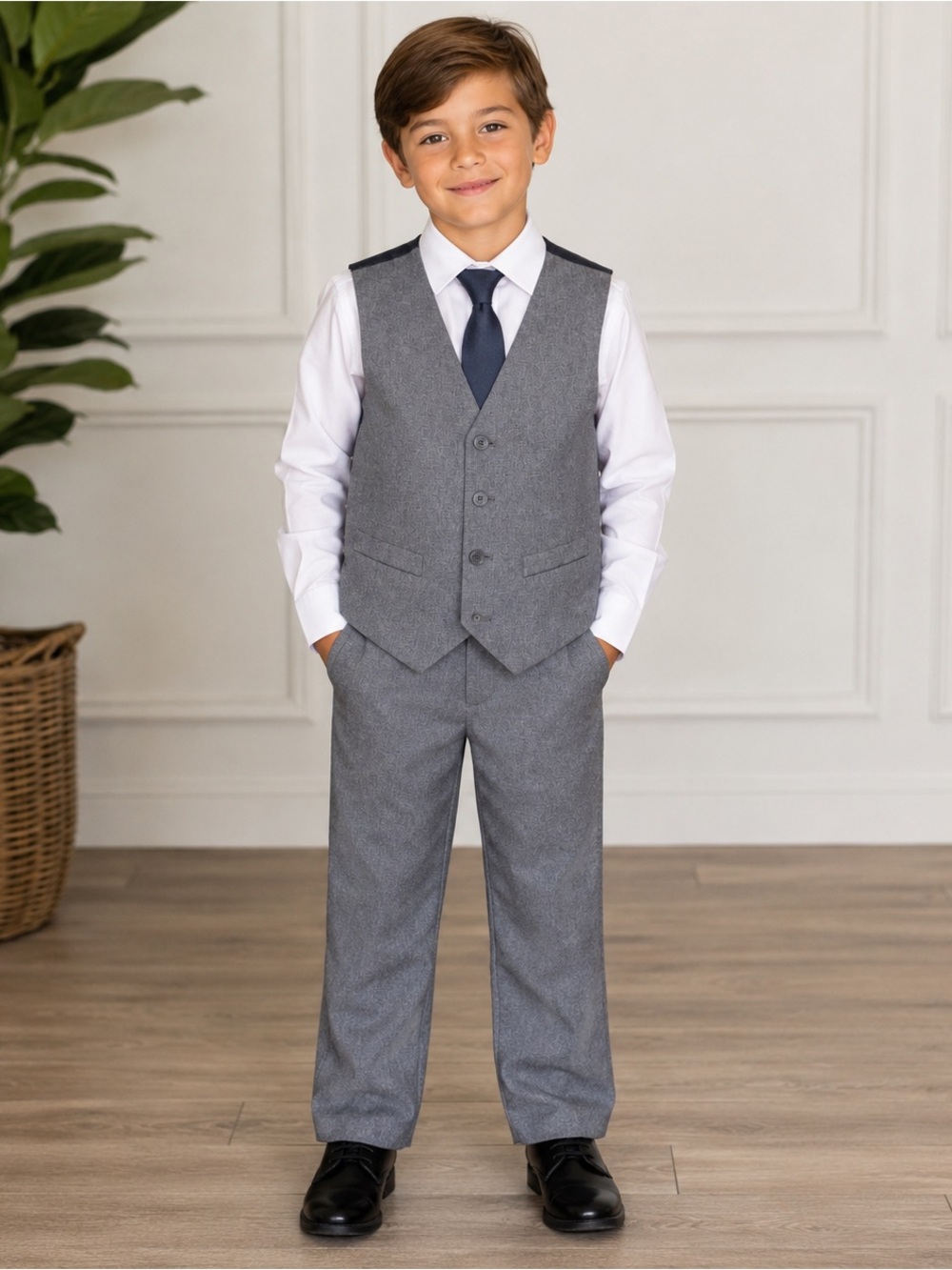 IZOD Boys Gray Dress Vest Pants Suit Set Size 8 Ring Bearer Wedding